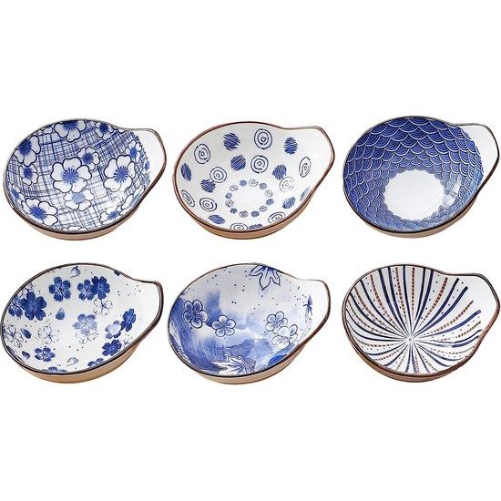 Dipschalen porselein, sausschaaltjes, tapas schalen, dipschalen, snackschalen, set van 6, 9,8 cm, boho-snackschaal voor sushi, sojasaus, snack, 70 ml keramische schoteltjes