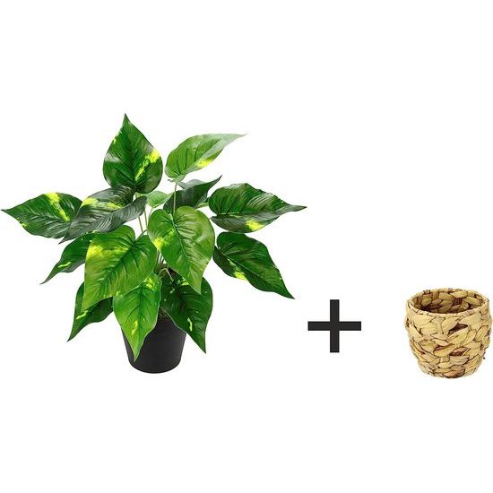 Kunstmatige pothosplant in mand pothos plant gouden klimop kamerplant kunst decoratie zijden bloem real touch groene kunstplant kunstbloem bladplant decoratieve plant groene plant bush aronsteen