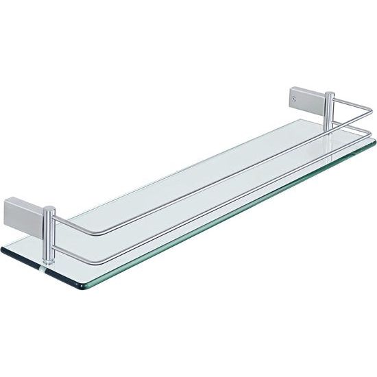 Doucheplank, glazen plank, roestvrij staal, doucheplank, badkamerrek, geborstelde douchemand, shampoo, houder voor douche, badkamerrek voor badkamer en keuken, 600 mm x 130 mm x 66 mm,