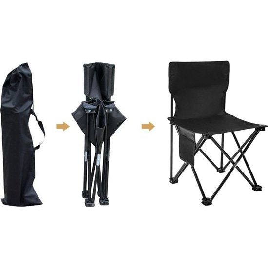 Campingklapstoel, campingstoel, high-performance gazonstoel met koeltassenondersteuning, 150 kg, stalen frame, inklapbare vissersstoel (zwart)