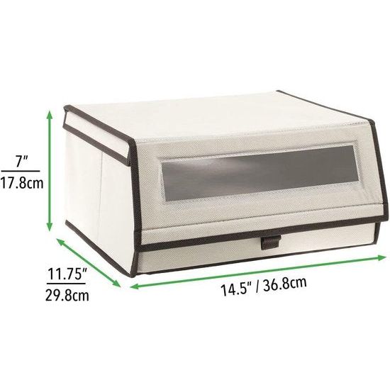 Set van 2 stoffen schoenenopbergers - stapelbare schoenendoos met kijkvenster, klittenband en scharnierend deksel - opbergdoos voor kast of plank - crème en donkerbruin