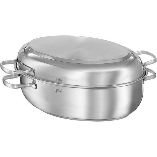 Elegance braadpan, ovaal, multifunctioneel deksel met antiaanbaklaag, roestvrij staal 18/10, zilverkleurig/zwart, ovenbestendig, geschikt voor inductie