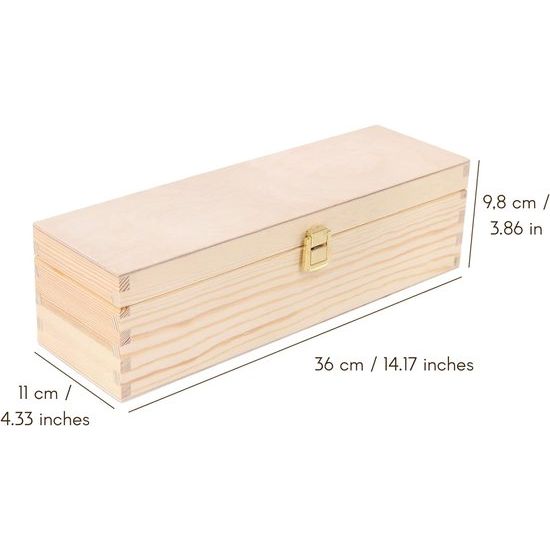 Wooden Wine Box | Wine Box for 1 Bottle with Lid and Cap | 36 x 11 x 9.8 cm | Perfect for Decoupage, Storage, Decoration or as a Gift | Made of Natural Pine Wood