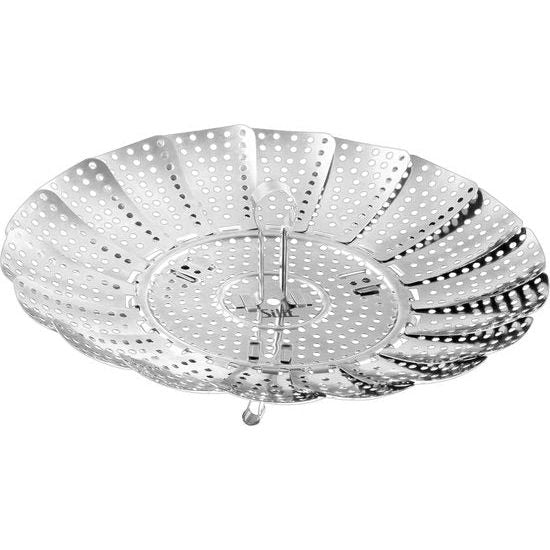 Stoompan-inzetstuk met oogje 14 cm, gaarzeef voor pannen en snelkookpannen, stoominzet, stoominzet, stoominzet, opvouwbaar, roestvrij staal, vaatwasmachinebestendig