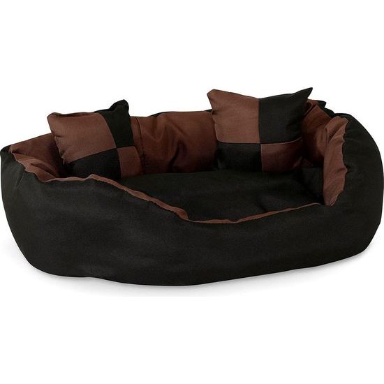 4-in-1 hondenbed, hondenkussen, hondenmand met omkeerbaar kussen, (S) 65x50 cm, zwart/bruin