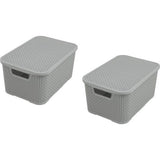 Set van 2 plastic rotan manden met deksels gemaakt van bisfenol A (BPA)-vrij polypropyleen, lichtgrijs, maat S (7 liter)