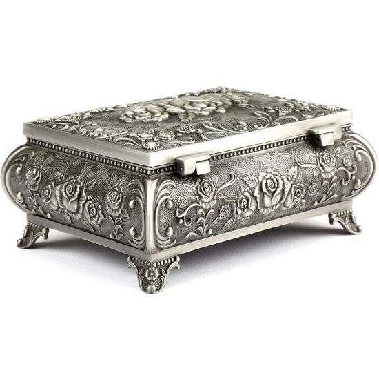 Sieradendoosje van metaal in antieke look, bloemenmotief met 3 rozen