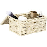 opbergmand van papiervlechtwerk met deksel, voor badkamer- en kantooropslag, 19 x 10 x 14 cm, boho-stijl, beige