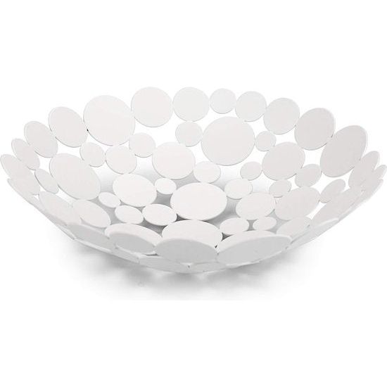 Ronde witte fruitschaal van ijzer, moderne fruitmand, broodmand, decoratieve schaal, opslag voor brood, groenten, in keuken, woonkamer, eettafel, diameter 30 cm