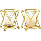 Theelichthouder kandelaar goud geometrisch: theelicht geometrische kaarsenhouder 2 stuks zeshoek metalen theelichtjes decoratieve lantaarn eetkamer woonkamer slaapkamer bruiloft tafel