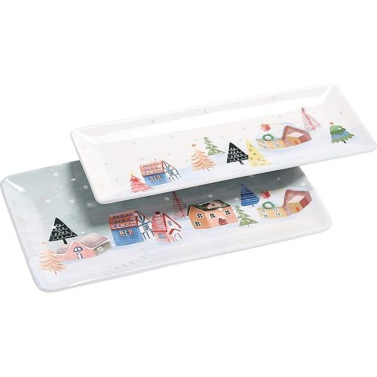 Nordic Village 30 cm rechthoekige keramische serveerschaal set van 2 voor het serveren van salade, pasta, kaas, ham, hapjes, magnetron en vaatwasmachinebestendig