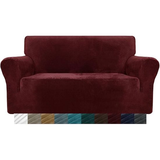 Thick fluwelen bankovertrekken, 2-zits, stretch, antislip, loveseat, hoezen voor woonkamer, honden, huisdier, pluche, liefde, zitbank, beschermhoes, meubelbeschermer (2 zits, wijnrood)