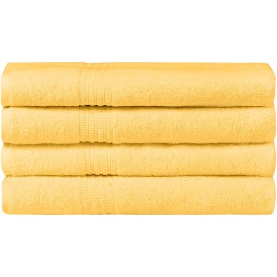 100% biologische katoenen handdoekenset, badhanddoek, hoge kwaliteit, zacht en zeer absorberend, sneldrogend, Oeko-Tex, gemaakt in groen en GOTS-gecertificeerd (4 badhanddoeken, citroengeel)