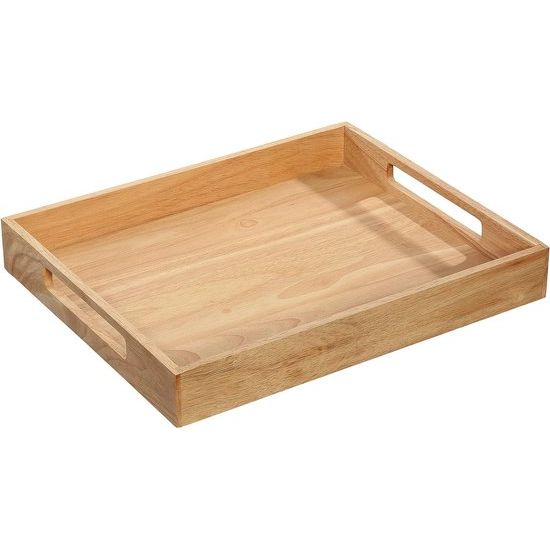 Dienblad hout | rechthoekig | 44 x 36 x 6 cm | met handgrepen | ontbijtdienblad | houten dienblad decoratie | tablet voor servies | duurzaam geteelde rubberboom -hout, natuur