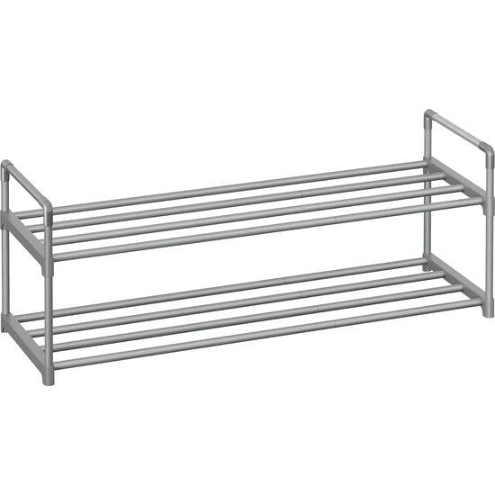Schoenenrek met 2 niveaus, schoenenstandaard van metaal, schoenenopslag, schoenenorganizer voor 8-10 paar schoenen, stapelbaar, voor hal, woonkamer, slaapkamer, 30 x 92 x 34 cm, grijs