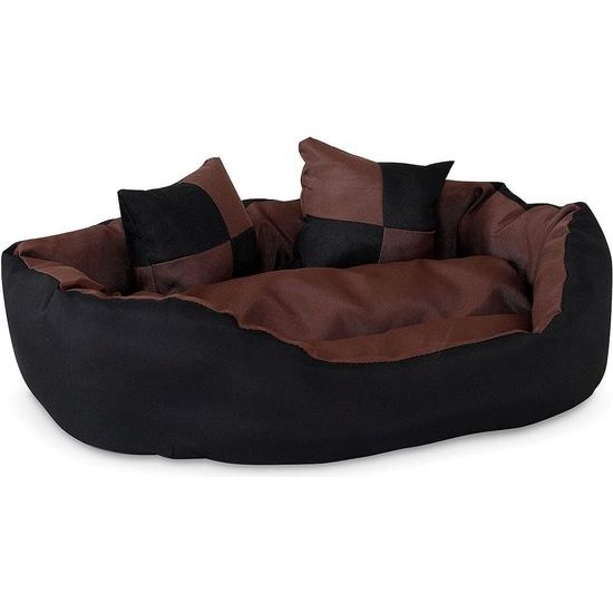 4-in-1 hondenbed, hondenkussen, hondenmand met omkeerbaar kussen, (S) 65x50 cm, zwart/bruin