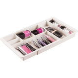 Cosmetica-organizer met vakken, uittrekbare opbergdoos voor de lade, perfect voor het opbergen van make-up, sieraden en voor kleine badkameraccessoires, crèmekleurig