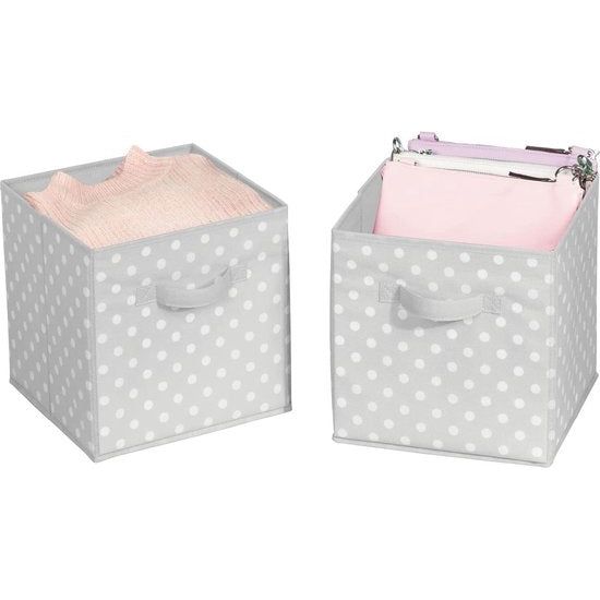 Set van 2 opbergdozen (klein) – gestippelde dozen voor het opbergen van orde in de slaapkamer, kledingkast, hal enz. – kleine stoffen box voor speelgoed, accessoires enz. – grijs/wit