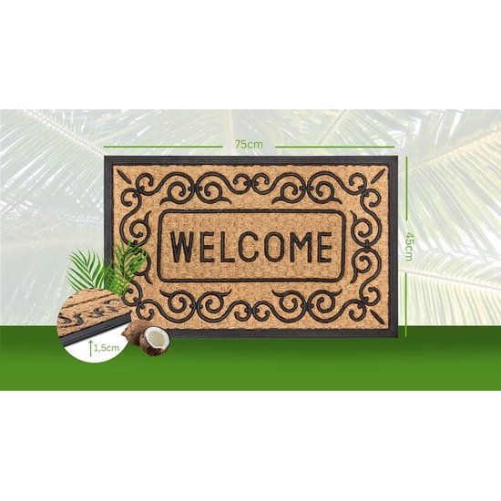 Kokosmat voor binnen en buiten, vuilvangmat, naturel, kokosmat voor buiten, weerbestendig en antislip, voor hal, terras, entree, 45 x 75 cm
