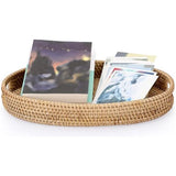 Ovaal rotan dienblad Decoratief displayblad met handvat Tafelorganisatorbak voor koffiedranken Vanity Thee Kaarsornament (35x26cm)