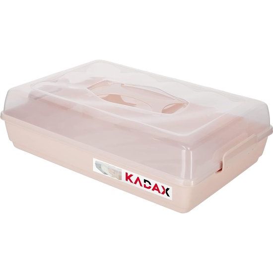 KADAX - Taarten- en gebakdoos met deksel, 44 x 30 x 12,5 cm - taarthouder van kunststof, transportbox met handvat, bakvorm, voor blikken cake, muffins, rechthoekig, voedselbox - Roze