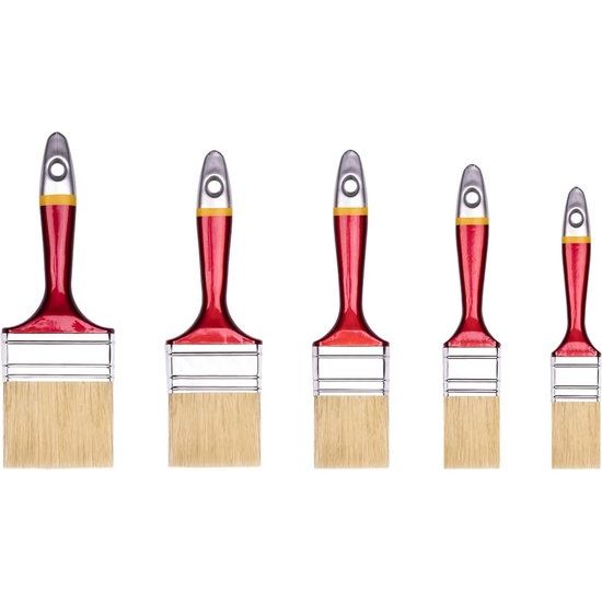 Platte borstelset 5-delig, 1 stuk– 25, 35, 50, 60, 75 mm breed, borstelset met houten handvat, Borstelreeks *33*, 5 stuks, borstelset