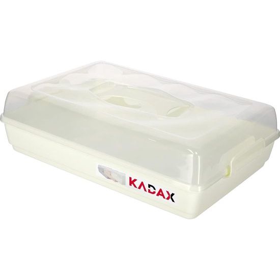 KADAX - Taarten- en gebakdoos met deksel, 44 x 30 x 12,5 cm - taarthouder van kunststof, transportbox met handvat, bakvorm, voor blikken cake, muffins, rechthoekig, voedselbox - Crème