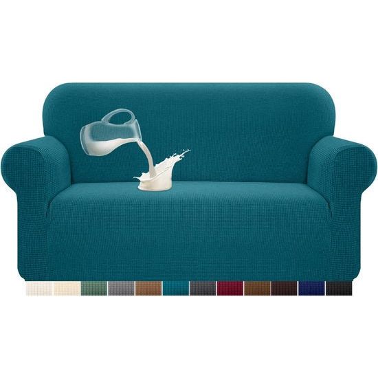 Stretch waterdichte bankovertrek, 1 stuks, spandex, jacquard, elastische bankovertrek met anti-slip schuimstof (2-zits, blauwgroen)