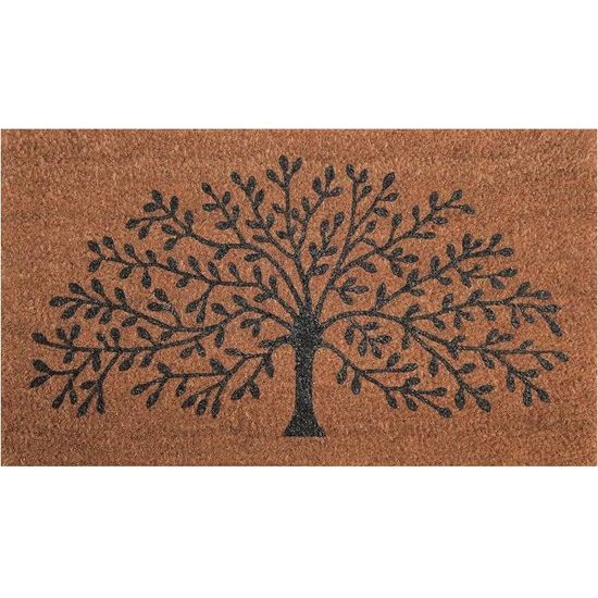 Kokosdeurmat, deurmat voor buiten en binnen, representatieve en decoratieve vuilvangmat voor uw voordeur, wasbare vuilvangmat, met antislip PVC, deurmat 40x70 cm (Levensboom)