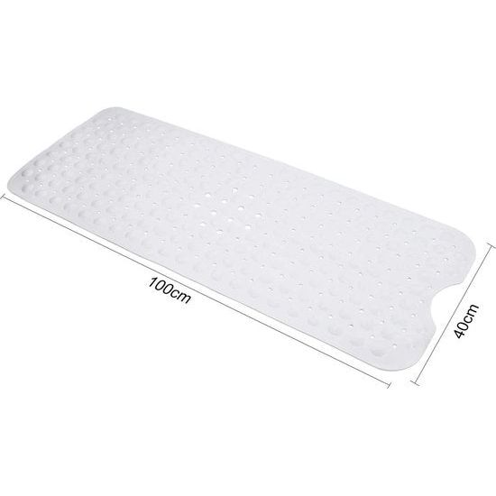 Lange badmatten 100 x 40 cm badmat bad anti-slip anti-schimmel rubber douchemat met afvoergaten en zuignappen machinewasbaar (wit)