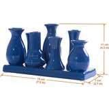Handgemaakte keramische decoratieve bloemenvazen set van 7 mini-vazen in blauw