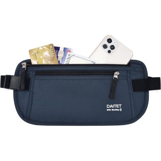 Geldriem - Paspoorthouder met RFID-blokkering, verborgen heuptasje, donkerblauw, RFID geblokkeerd en riembreedte: 2,5 cm