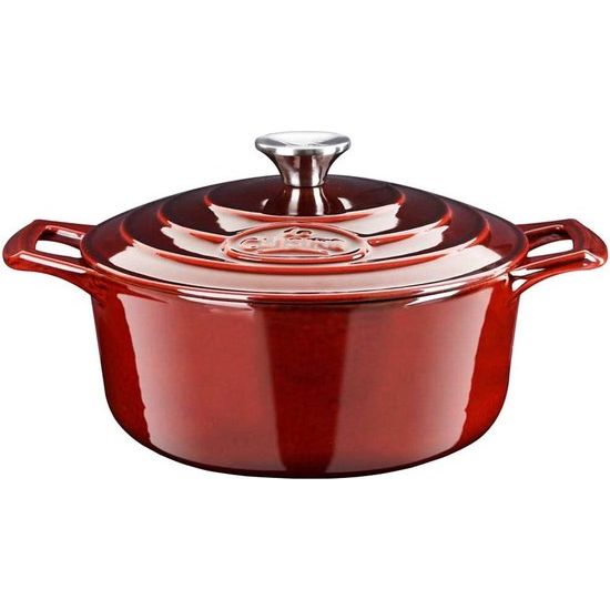 Gietijzeren braadpan braadpan cocotte geëmailleerde brood braadpan met deksel inductie ovenvast ca. 24 cm 3,5 liter cranberry rood