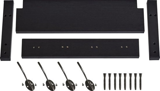 Wandkapstok met plank, set van 2 wandrekken in één pakket, garderobehaken met 8 dubbele haken, 80 cm voor hoeden, kleding, decoratie in de ingang, hal, keuken, slaapkamer, zwart