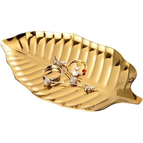 Gouden decoratieve kom sieradenbakje bladvormige roestvrijstalen organizerkom voor sieraden, oringen, sleutels en kleine spullen, perfect voor badkamer, woonkamer kaptafel