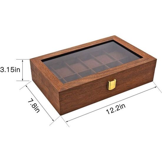 Houten horlogebox voor 12 horloges, houten horlogekast, met glazen venster, cadeau voor heren en dames