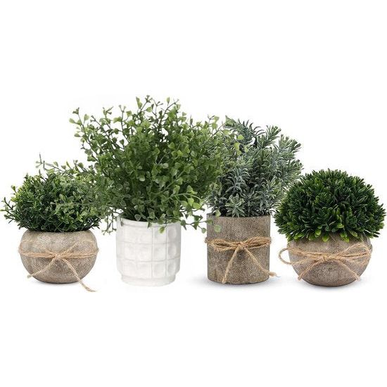 Pakket van 4 kunstplanten, mini-kunstplanten, plastic kunstplanten voor slaapkamer, badkamer, keuken, huis, interieurdecoratie