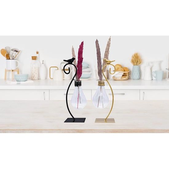 kleine vaas voor pampasgras - tafeldecoratie van glas en metaal - decoratie woonkamer, slaapkamer - bloemenstandaard voor bloemen, legger, 27 cm hoog, zwart