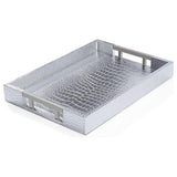 Dienblad van PU-leer, modern, elegant, rechthoekig, decoratief dienblad met metalen handvat, grote capaciteit, lederen serveerplaat voor eten, dranken, sieraden, sleutels, woonkamer, keuken, ijdelheid (zilver)