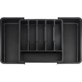 Bestekhouder, bestekbak, uittrekbare bestekhouder voor laden, van kunststof, met 8 vakken, geschikt voor lepels, vorken, messen (33,5-56,5 x 6 x 37,5 cm) (zwart)