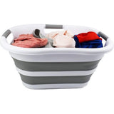 30 liter opvouwbare wasmand van Kunststof, opvouwbare pop-up opbergcontainer/organizer, draagbare wasmand, ruimtebespare wasmand (wit/grijs