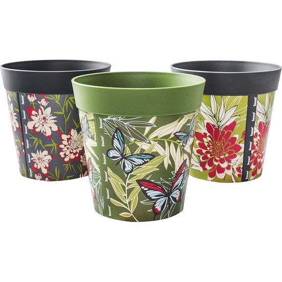 Set van 3 verschillende kleuren en patronen van 15 cm, kunststof bloempotten voor binnen en buiten, veelkleurig4.6 van 5 sterren