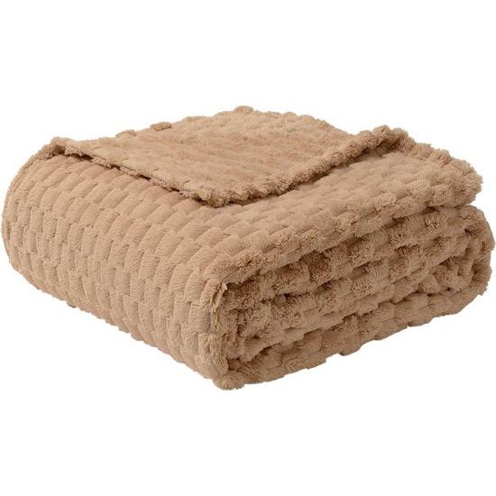 Fleece knuffeldeken, extra zachte wollige dekens, lichte, gezellige microvezel bankdeken/wollen deken voor kantoor, stoel en camping, 130 x 150 cm, camel