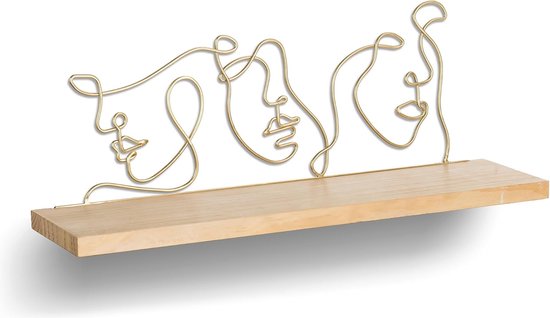 Wandrek, hout, metaal, zwevende plank, wanddecoratie, goud, set van 2, wandplanken, moderne wandplanken, decoratie, woonkamer, 40 cm, abstract, esthetische kunst