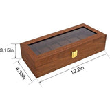 Houten horlogebox voor 6 horloges, met glazen venster, cadeau voor heren en dames