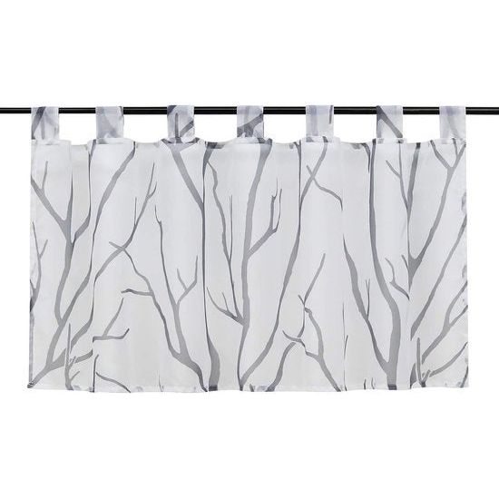 Vitrage keuken voile bistrogordijn met lussen transparant gordijn voor kleine ramen takken patroon H/B 45/90 cm wit grijs