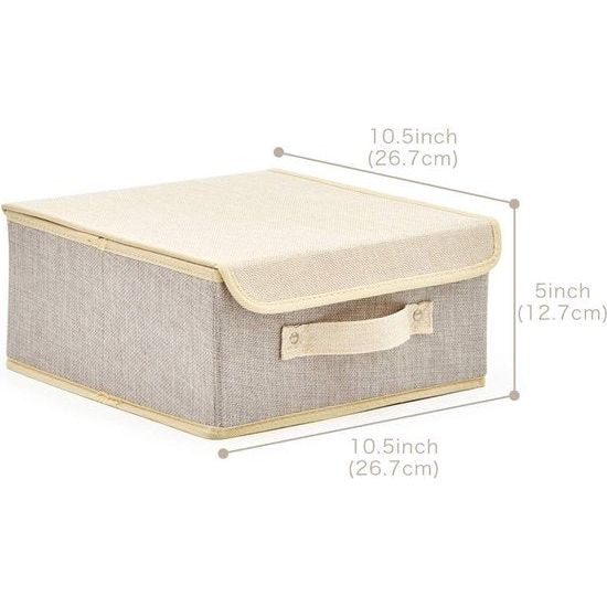 4 stuks kleine opbergdozen met deksel en handvat, opvouwbare kubus opbergkist van stof voor kledingkast, kast, kinderkamer - grijs en beige
