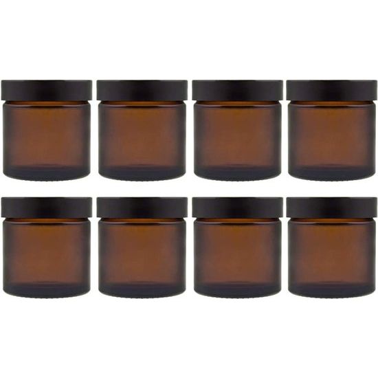 Set glazen potjes met schroefdop, 4 stuks, inhoud 60 ml, kleur: bruin, zalfpotje van bruin glas.