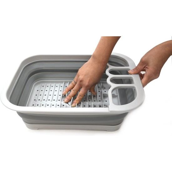 Opvouwbare afdruiprek met afdruiprek, opvouwbare droogrekset, draagbare serviesorganizer, ruimtebesparend keukenopbergvak, grijs, s