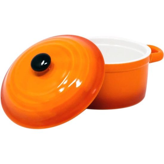 ToCi 4 x kleine ovenschalen met deksel, mini-ovenvormen van keramiek, 200 ml, ronde vormpjes 10 x 5 cm, kleine ovenschaal, kleur: oranje in set van 4